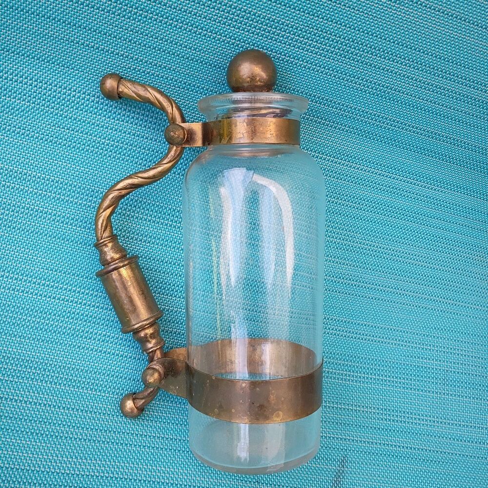 Antique Victorian Style Lidded Jar With Brass Or Brass Plated Ornate Handle